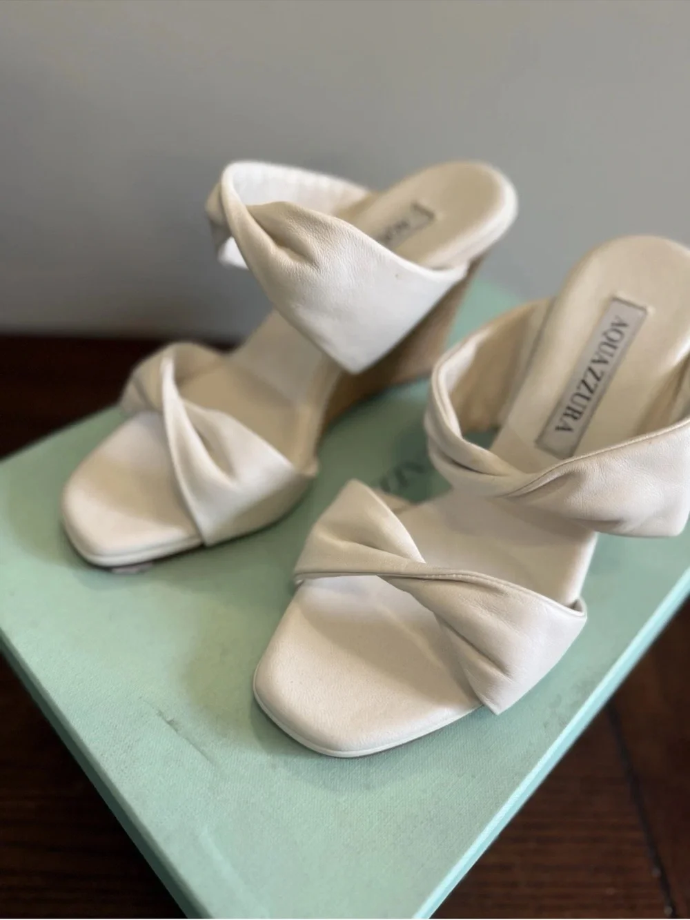 Aquazzura‎ White Cork Wedge Slide Sandals - New